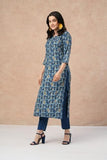 Anni Designer Women'S Cotton Blend Straight Printed Kurta With Pant & Dupatta (Mamaji Blue-Nw_3Xl_Blue_Xxx-Large),Blue,3XL,Cotton Blend,Mamaji Blue-NW-463,