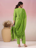 Anni Designer Women'S Rayon Blend Embroidered Straight Kurta With Pant & Dupatta (Kasturi Parrot_M_Parrot Green_Medium),Parrot Green,M,Rayon Blend,Regular,Kurta, Scarf