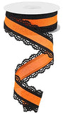 Scalloped Edge Canvas Ribbon, 10 Yards (Black, New Orange, 1.5 Inch)
