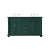 Elegant Decor Wesley 60 Solid Wood Steel Double Bathroom Vanity Set - Green
