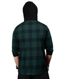 Eyebolger Mens Checkered Hooded Neck Full Sleeve T-Shirt Teal Blue Black,Teal Blue BlackApparel,S