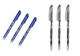 53 Arts Erasable Gel Pen Set 3PCS Black & 3PCS Blue Pens with Erasers Smooth, Rewritable Ink for School, Office & Journaling