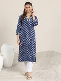 Libas Women'S Cotton Printed Straight Kurta (29567_Indigo