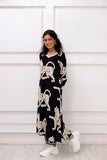 Anni Designer Women'S Cotton Blend Straight Fit Animal Printed Kurta With Pant (Lanka Black_S_Black_Small),Black,S,Cotton Blend,Regular,
