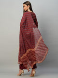 Anni Designer Women'S Cotton Blend Straight Printed Kurta With Pant & Dupatta (Bc Maroon-Kbv_5Xl_Maroon_Xxxxx-Large),Maroon,5XL,Cotton Blend,Regular,Kurta, Scarf