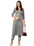 Anni Designer Women'S Cotton Blend Straight Printed Kurta With Pant (Balajyoti Blue-Nw_Xxl_Blue_Xx-Large),Blue,2XL