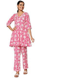 Libas Womens Printed Cotton A-Line Kurta With Trousers