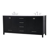 Elegant Decor Irene 72 Solid Wood And Stone Double Bathroom Vanity In Black