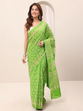 Libas Womens Printed Cotton Saree With Blouse Piece Light Green One Size