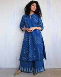 Gosriki Women'S Rayon Viscose A-Line Printed Kurta With Palazzo (Chaurya Blue-Gs_M_Blue_Medium),Blue,,B0FDBHGKH9