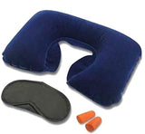Attachh 3 In 1 Travel Inflatable Nylon Neck Air Cushion Pillow With Eye Mask And 2 Ear Plugs