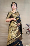Greciilooks Womens Jacquard Cotton Silk Saree (Gl-S2371-Black)