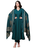 Anni Designer Women'S Rayon Blend Solid Anarkali Kurta With Pant & Dupatta (Magic-Kerosin-Nb_Xxl_Dark Blue_Xx-Large),Dark Blue,2XL