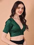 Womanista Silk Women'S Dupion Solid Short Sleeve Regular Fit V Neck Blouse (Bl_67_Green Xl)