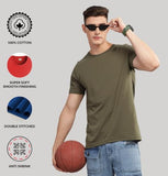 ADRO T Shirts Pack of 3 Mens Tshirts Cotton T Shirts for Men Pack of 3 T Shirts Regular fit Tshirts Combo T Shirts Solid Tshirt for Men | RCM3-PLN-GR-OL-BE-S,Grey,Olive,Beige