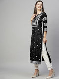 Anni Designer Women'S Cotton Blend Straight Chikankari Embroidered Kurta (Stho-Black-Kds_L_Black_Large),Black,L,Cotton Blend,Regular,
