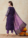 Anni Designer Women'S Cotton Blend Straight Printed Kurta With Pant & Dupatta (Paripurna Violet_Xxl_Violet_Xx-Large),Violet,2XL,Cotton Blend,Regular,