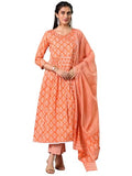 Libas Orange Pure Cotton Printed Kurta Sets For Women