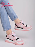 Shoetopia Women'S Block Heel Sneakers Pink,Pink,8,B0D14HHS81