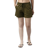 Enamor Essentials Mid Rise Relaxed Fit Mid Thigh Length Cotton Slub Jersey Shorts for Womens with 2 Pockets-E062 (E062_Army Green_XL),Army Green