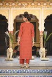 Anni Designer Women'S Cotton Blend Printed Straight Kurta And Pants With Dupatta (Pradrarekha Red_Xl_Red_X-Large),Red,XL,Cotton Blend,Regular,
