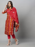 Anni Designer Women'S Cotton Blend Straight Printed Kurta With Pant & Dupatta (Juraho Maroon_S_Maroon_Small),Maroon,S,Cotton Blend,Regular,Dupatta