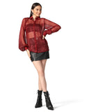 OM SAI LATEST CREATION Tops for Women || Transparent Mesh Long Cuff Sleeves Shirt Tops for Women || Shirt Style Tops for Women || Button Down Shirts || Sheer Shirt for Women. (X-Large Red),Red