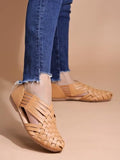 Shoetopia Women'S Tan Woven Ballerina Flats Ethnic Style Comfortable Slip-On Juttis With Closed Toe For Casual & Festive -Eu41,Tan,8,B0DJJWR38B