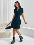 Toplot Casual Wear Dress For Women || Knee Length || Half Sleeve || Strip Dress (Kit-Dress-5237-Teal-Xs),Teal,,B0DZXGR8WC