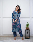 Anni Designer Women'S Rayon Blend Straight Printed Kurta With Pant (Kitimat Cerosin_L_Blue_Large),Dark Blue,L,Rayon Blend,Regular,kurta with pant