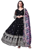 Wedani Georgette Embroidered Anarkali Dress For Women Black,BLACK,2XL