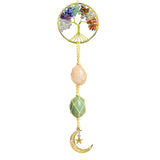 Hanging Car Ornament Natural Gemstone Healing Crystals Ornaments Moon And Star Rearview Mirror Decoration Home Decor (Rose Quartz+Aventurine) -Like New
