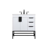 Elegant Decor Indoor Modern Under Sink Bathroom Fixtures Storage Organizer Cabinet 42 Inch Single Bathroom Vanity - White