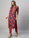 Anni Designer Women'S Cotton Blend Straight Printed Kurta With Pant (Cat Maroon-Kbv_M_Maroon_Medium),Maroon,M,Cotton Blend,Regular,