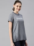Enamor Womens Athleisure A306-Dry Fit with Antimicrobial & Sweat Wicking Crew Neck Short Sleeve Breathe Active Wear T-Shirt (A306_Navy Melange_XL),Navy Melange