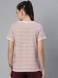 Enamor Athleisure Women's Relaxed Fit Short Sleeve Crew Neck 4 Way Stretch Breathable Antimicrobial Cotton Tee with Graphic - A3S1(A3S1-Rose Water Str / Happy Soul Graphic-M),Rsewatstr/Happysoul