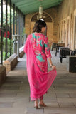 Anni Designer Women'S Cotton Blend Straight Printed Kurta With Pant & Dupatta (Toji Peach_S_Pink_Small),Pink,S,Cotton Blend,Regular,Kurta, Scarf