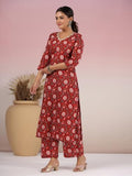 Anni Designer Women'S Rayon Blend Straight Printed Kurta With Palazzo (Peton Red_M_Red_Medium),Red,M,Rayon Blend,Casual,Kurta, Pants
