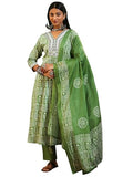 Libas Womens Printed Cotton Straight Kurta With Trousers And Dupatta
