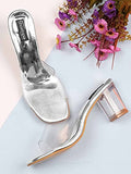 Women'S Clear Block Heel Mules Silver || Transparent Strap Slip-On Sandals || Open Toe Chunky Heels Eu40,Silver,7,B0BY6WGJ5Y