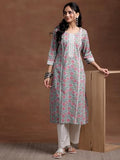 Libas Women'S Cotton Printed Straight Kurta (29061R Blue Blue L