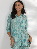 Libas Womens Printed Silk Blend Co-Ord Set For Women Blue Xs 48996