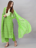 Anni Designer Women'S Cotton Blend Straight Printed Kurta With Pant & Dupatta (Doremi Parrot_S_Light Green_Small),Light Green,S,Cotton Blend,Regular,