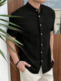 Toplot Men'S Solid Regular Fit Shirt (Popcorn-Mandarin-5210-Black-Xxl_Black,Black,2,B0DK529SLQ