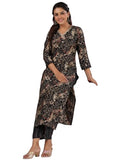 Gosriki Women'S Rayon Blend Straight Printed Kurta With Pant (Kivala Black-Nw-Gs_Xl_Black_X-Large),Black,,B0CXNTF5DQ