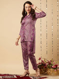 Anni Designer Women'S Cotton Blend Straight Floral Printed Co-Ord Set (Poppy Wine_M_Wine_Medium),Wine,M,Cotton Blend,Regular,