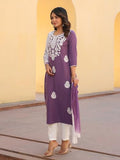 Anni Designer Women'S Rayon Blend Embroidered Straight Kurta With Pant & Dupatta (Vimurat Purple_S_Purple_Small),Purple,S,Rayon Blend,Casual,Kurta, Scarf