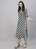 Anni Designer Women'S Cotton Blend Straight Printed Kurta With Pant (Babita Black_L_Black_Large),Black,L,Cotton Blend,Babita_1423,Kurta