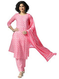 Libas Womens Printed Cotton Straight Kurta With Trousers And Dupatta