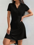 Toplot Casual Wear Dress For Women || Knee Length || Half Sleeve || Strip Dress (Kit-Dress-5237-Black-Xs),Black,,B0DZXD9FPH